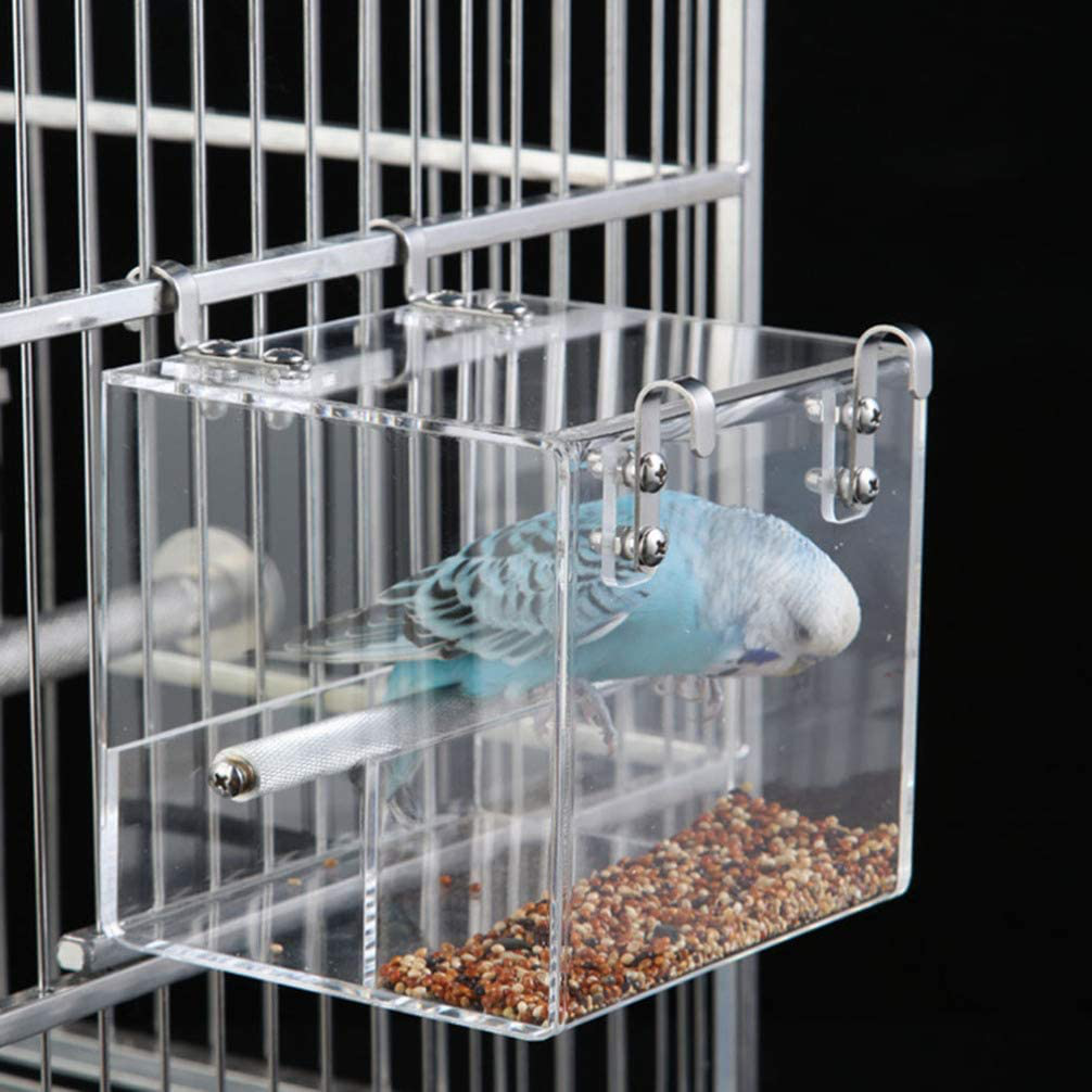 POPETPOP No Mess Bird Feeder for Cage with Hooks - Foraging Systems Seed Corral Pet Feeder Keeps Cage Cleaner for Parakeet Canary Cockatiel Finch