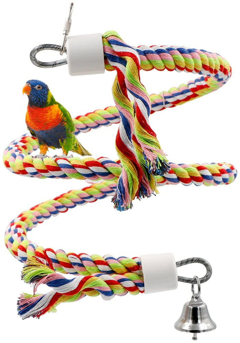 Rusee Rope Bungee Bird Toy, Small or Medium-Sized Parrot Toy Pure Natural Colorful Bead Cage Parrot Chewing Toy