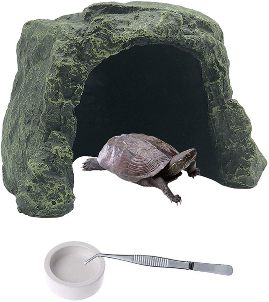 PINVNBY Large Reptile Hideout Cave,Resin Rock Hides Habitat Decor Lizard Box Shelter Tortoise Basking Terrace Pet Terrarium Nest Decoration for Gecko,Spiders,Frogs,Fish,Turtles and Hermit Crabs Animals & Pet Supplies > Pet Supplies > Reptile & Amphibian Supplies > Reptile & Amphibian Habitat Accessories PINVNBY   