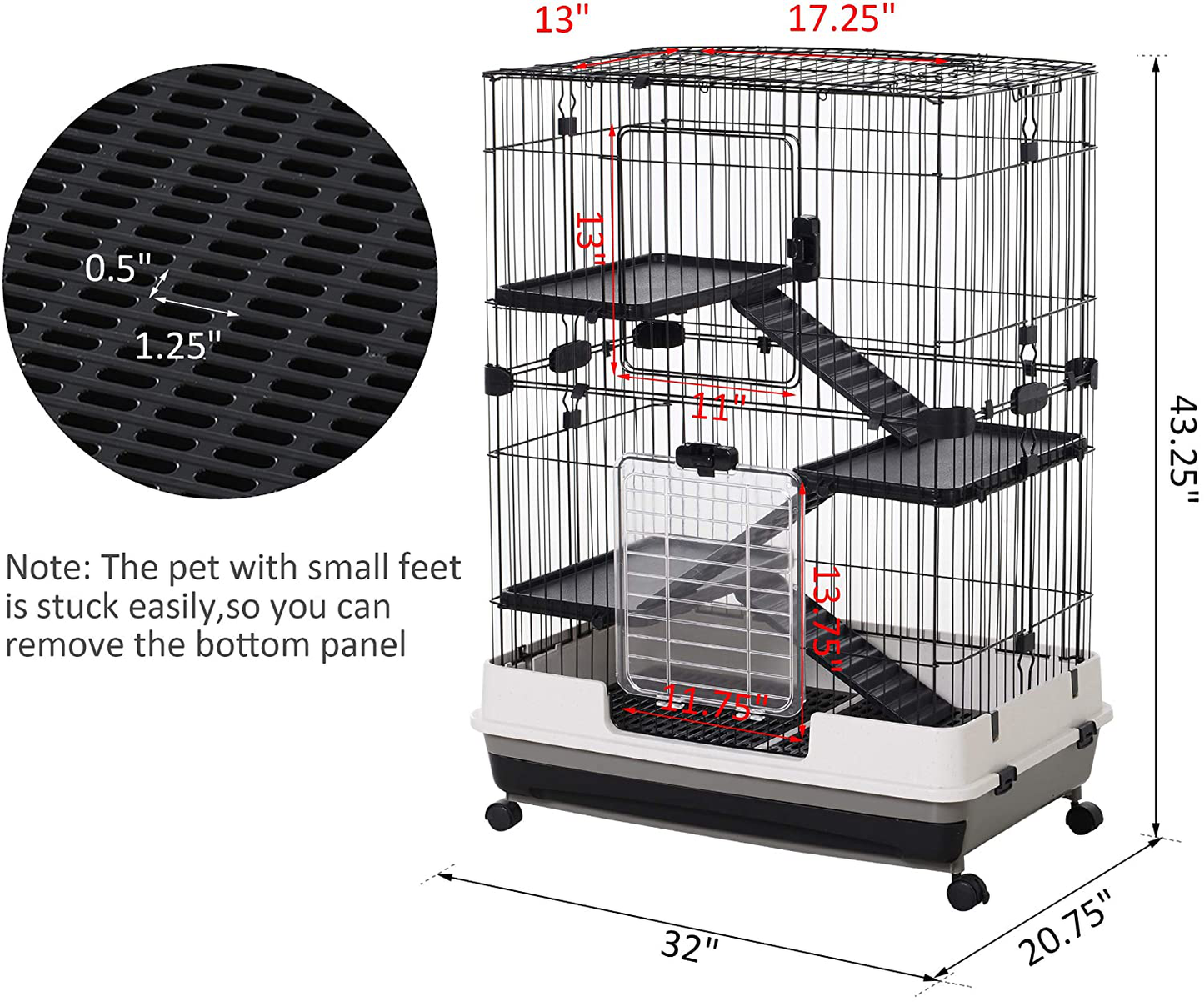 Pawhut 32”L 4-Level Indoor Small Animal Rabbit Cage with Wheels Animals & Pet Supplies > Pet Supplies > Small Animal Supplies > Small Animal Habitats & Cages Aosom LLC   