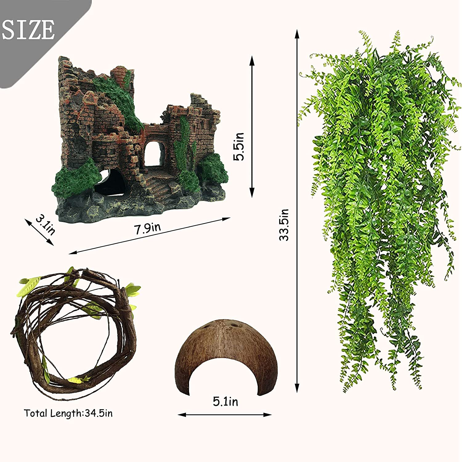 Tfwadmx Resin Classical Castle Reptile Habitat Decorations Lizard Hideouts Cave Coconut Shell Hut Realistic Details Ornament Terrarium Accessories for Bearded Dragons,Snake,Gecko and Hermit Crabs Animals & Pet Supplies > Pet Supplies > Reptile & Amphibian Supplies > Reptile & Amphibian Habitat Accessories Tfwadmx   