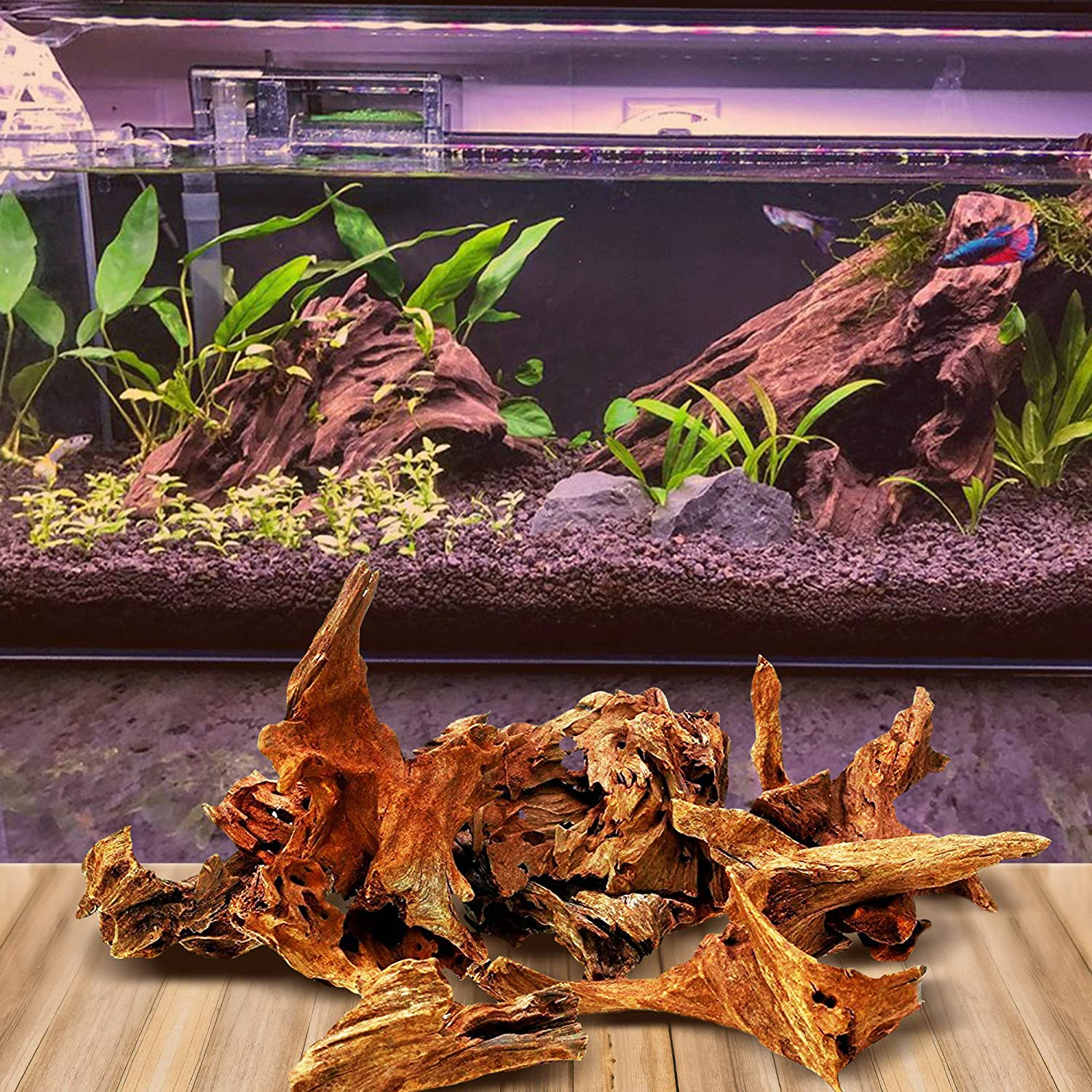 Dr. Moss Aquarium Small Malaysian Driftwood Luxurious Set for Fish Tank Decor, Real Wood Bogwood 5"-7" (2 Pieces) Animals & Pet Supplies > Pet Supplies > Fish Supplies > Aquarium Decor Dr. Moss   