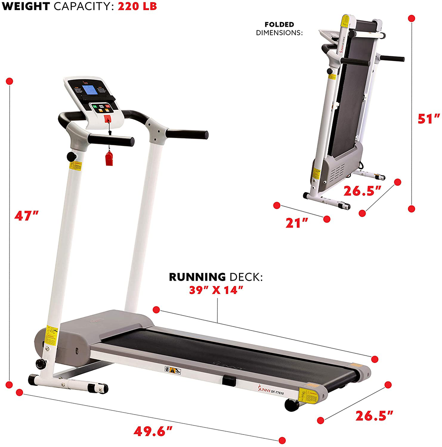Sunny Health & Fitness SF-T7610 Electric Walking Folding Treadmill with LCD Display and Device Holder, 220 LB Max Weight, White Animals & Pet Supplies > Pet Supplies > Dog Supplies > Dog Treadmills Sunny Health & Fitness   