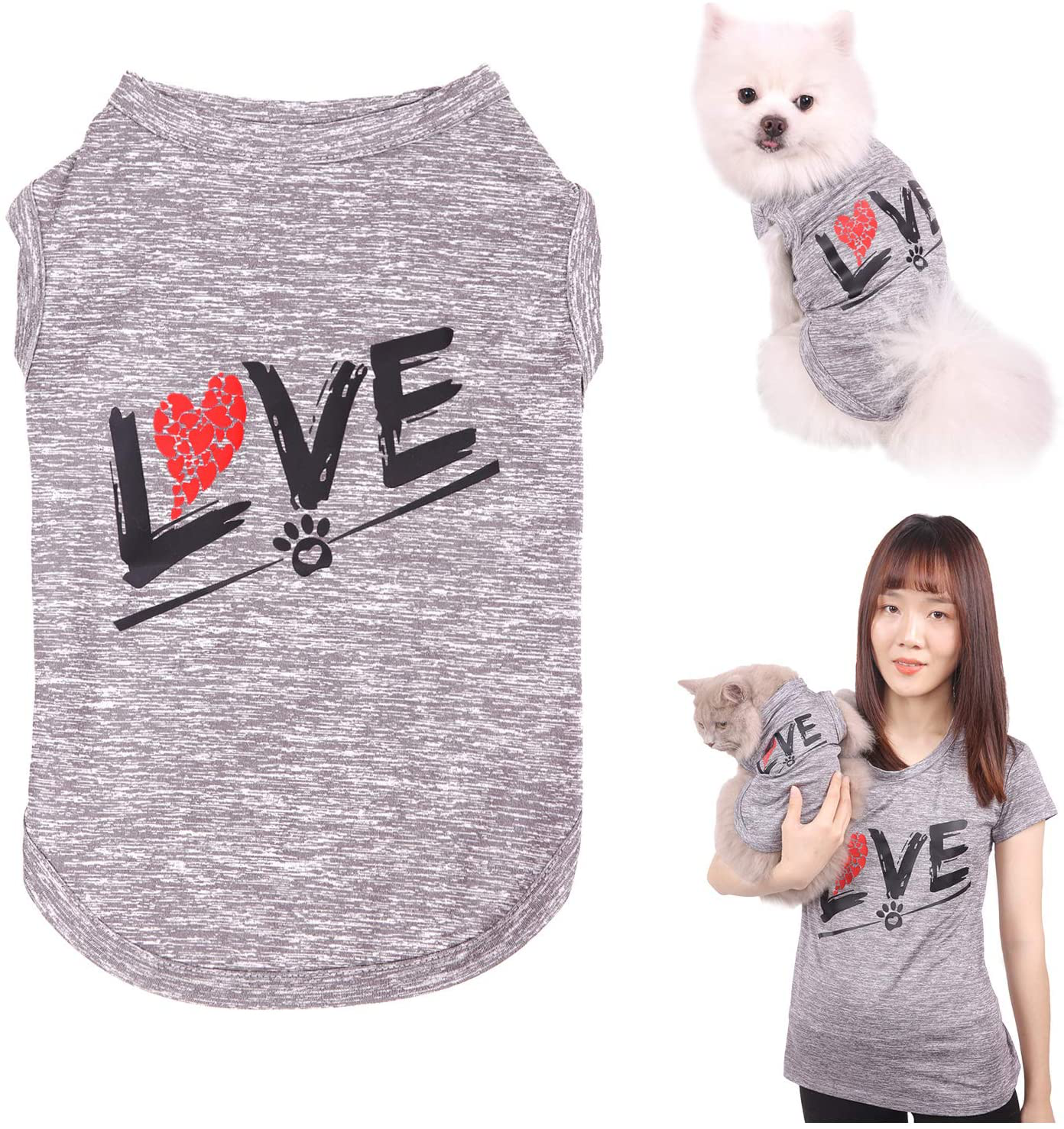 CAISANG Dog Shirts Love Puppy Shirt Mommy/Pets Clothes, Sleeveless Vest T-Shirt Doggy Clothing Crewneck Womens Sweatshirt, Dry and Cool Apparel for Small Medium Large Dogs Cats Mom Sport Outfits Animals & Pet Supplies > Pet Supplies > Cat Supplies > Cat Apparel CAISANG Grey-Pet X-Small 