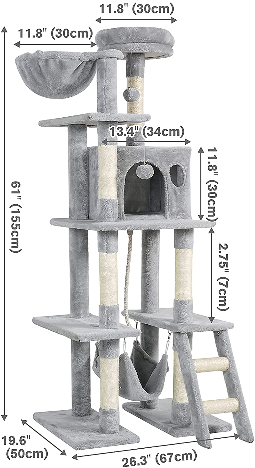 Dooradar Cat Tree, 61” Cat Tower for Indoor Cats, Multi-Level Tall Cat Condo Furniture, Kitten Kitty Activity Center Cat Stand Climb House with Scratching Posts, Ladder, Toys& Perch for Play Rest Animals & Pet Supplies > Pet Supplies > Cat Supplies > Cat Furniture Dooradar   