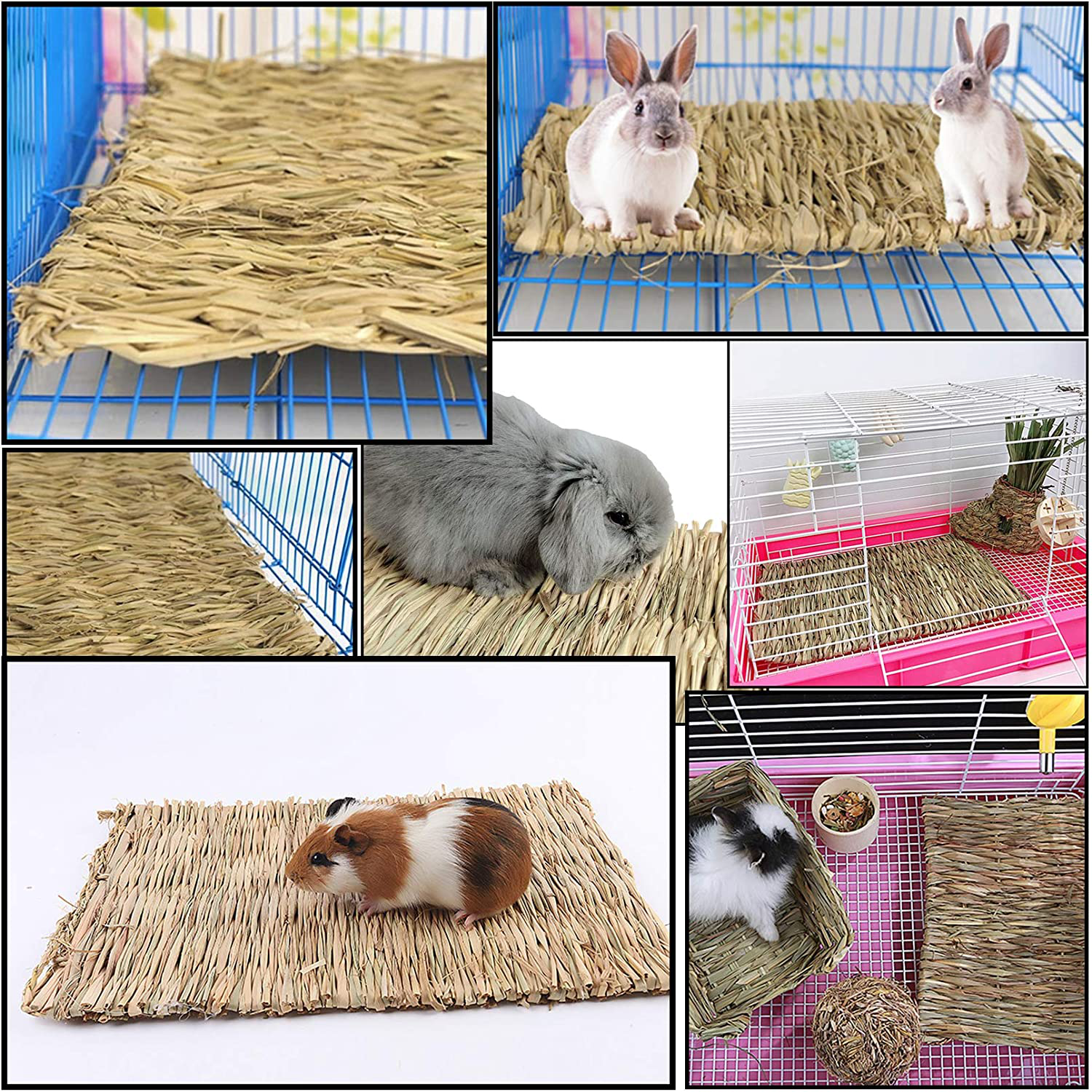 Kathson 5 Pack Bunny Grass Mats Woven Rabbit Bed Mat Bedding Nest Chew Toy Natural Straw Bed Play Toys for Guinea Pig Hamster Chinchilla Parrot Animals & Pet Supplies > Pet Supplies > Small Animal Supplies > Small Animal Bedding kathson   