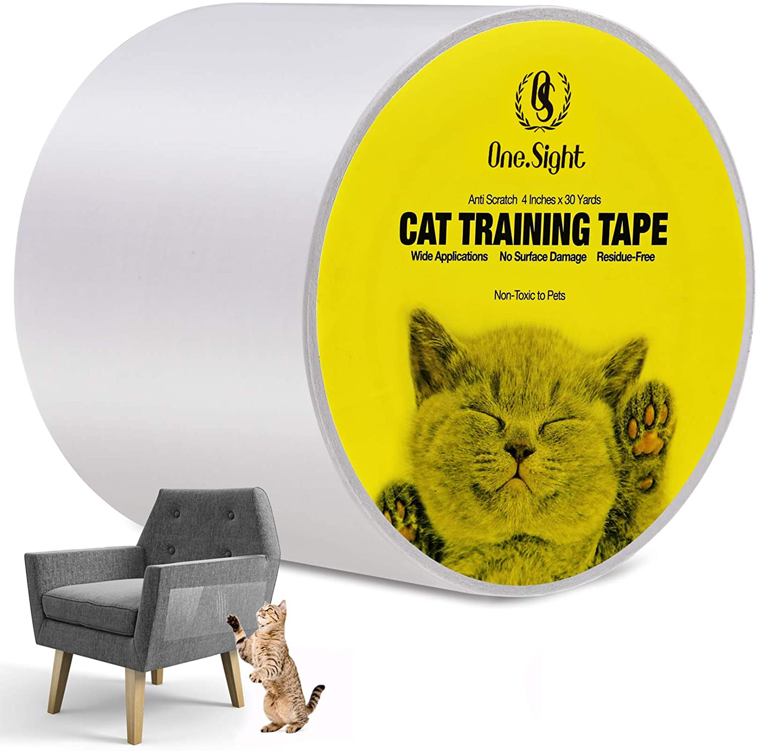 One Sight Cat Scratch Training Deterrent Tape, 4 Inches X 30 Yards(33% Wider) Cat Furniture Protector, Clear Double Sided Cat Couch Protector Cat Sticky Paws Tape for Furniture, Cat Anti-Scratch Pad