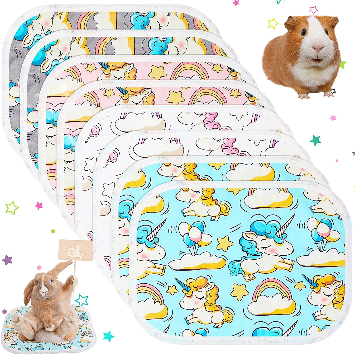 Jetec 8 Pieces Guinea Pig Cage Liner Guinea Pig Bedding Washable Pee Pad Anti-Slip and Highly Absorbent Guinea Pig Bedding Waterproof Pet Training Pad for Small Animal Supplies
