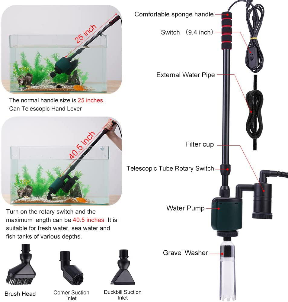 QODISA Aquarium Gravel Cleaner, New Upgrade Quick Vacuum Water Changer with Electric Automatic Removable Fish Tank Cleaning Tools Sand Cleaner Accessories Siphon Universal Pump Aquarium Water Changing Animals & Pet Supplies > Pet Supplies > Fish Supplies > Aquarium Gravel & Substrates QODISA   