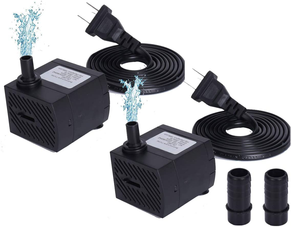 Submersible Water Pump 4W 280L/H Fountain Water Pump for Pond/Aquarium/Fish Tank/Statuary/Hydroponics with 5Ft (150CM) Power Cord Animals & Pet Supplies > Pet Supplies > Fish Supplies > Aquarium & Pond Tubing Foooxmart Fish Water Pump-2Pcs  