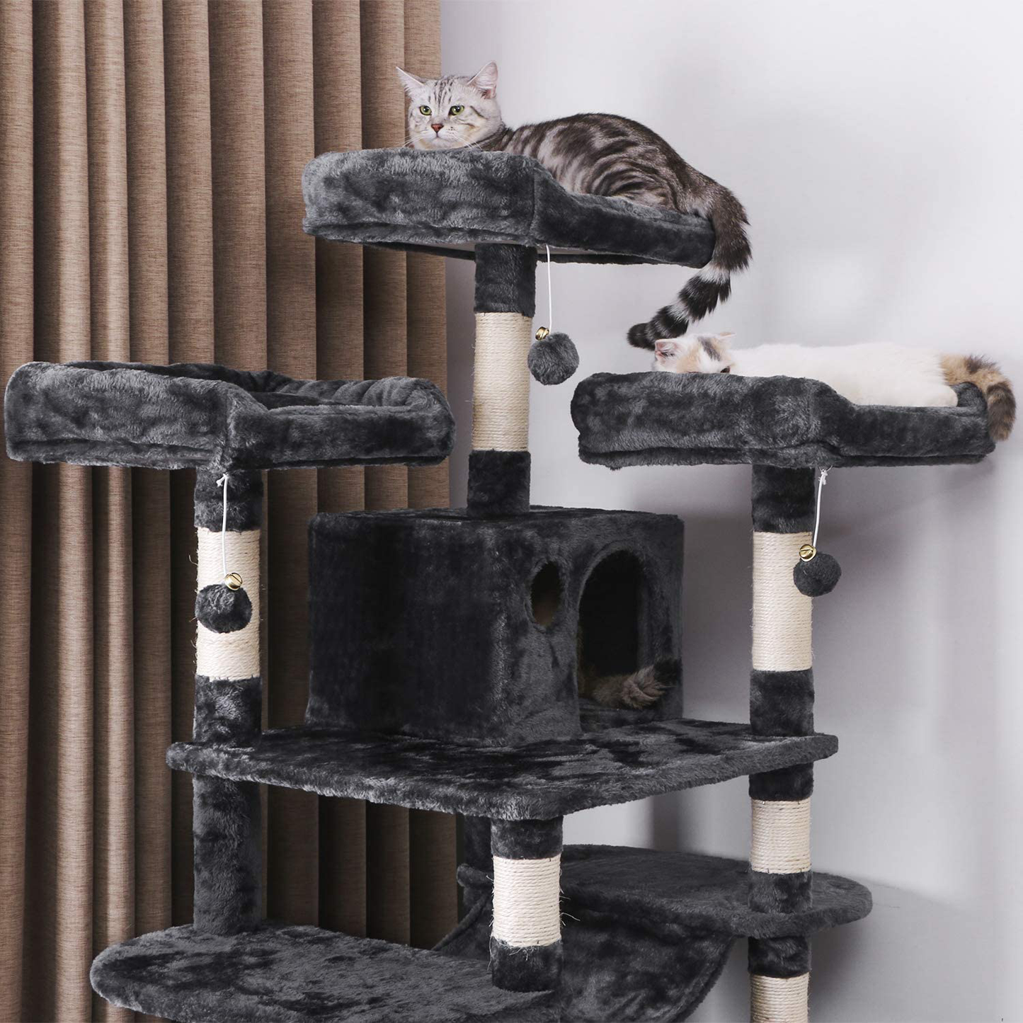 BEWISHOME Large Cat Tree Condo with Sisal Scratching Posts Perches Houses Hammock, Cat Tower Furniture Kitty Activity Center Kitten Play House MMJ03 Animals & Pet Supplies > Pet Supplies > Cat Supplies > Cat Furniture BEWISHOME   