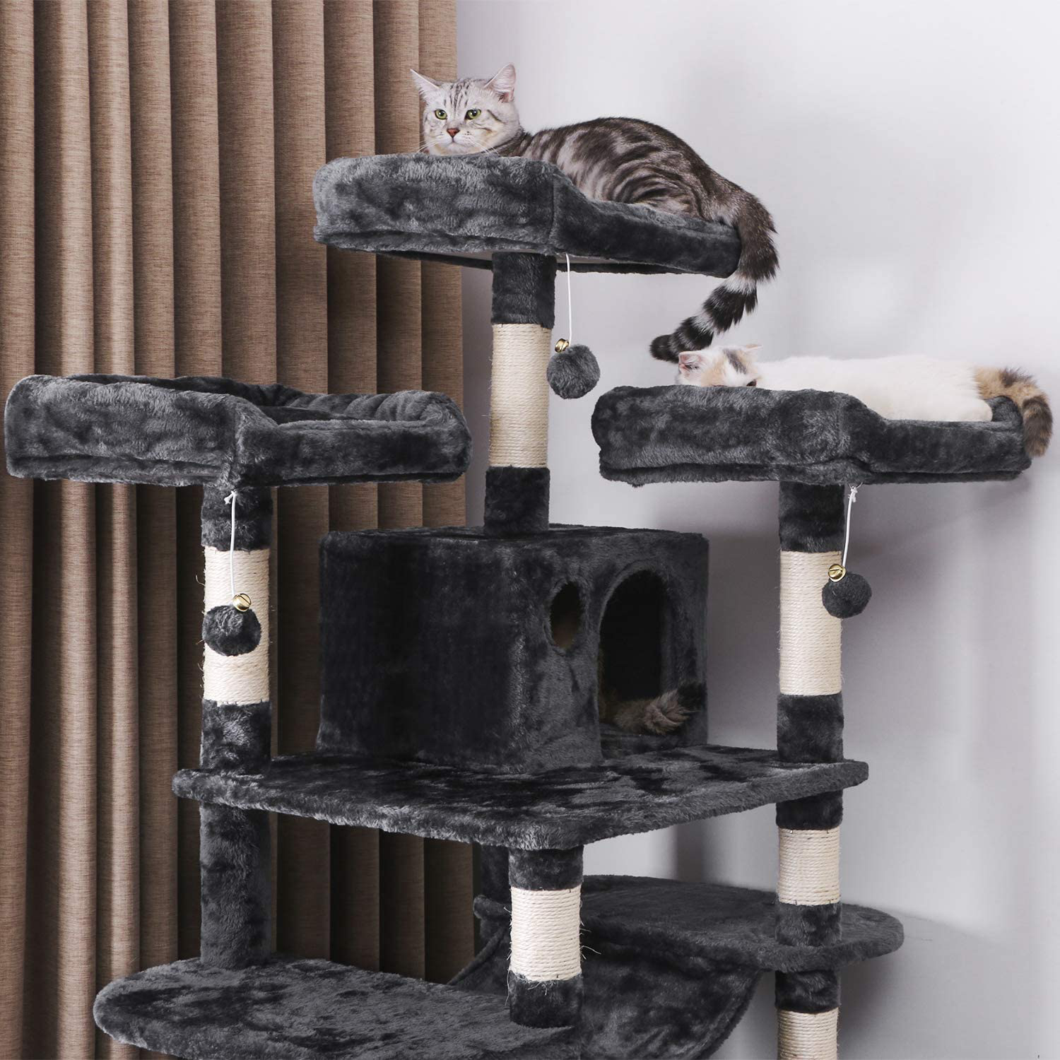 BEWISHOME Large Cat Tree Condo with Sisal Scratching Posts Perches Houses Hammock, Cat Tower Furniture Kitty Activity Center Kitten Play House MMJ03 Animals & Pet Supplies > Pet Supplies > Cat Supplies > Cat Furniture BEWISHOME   