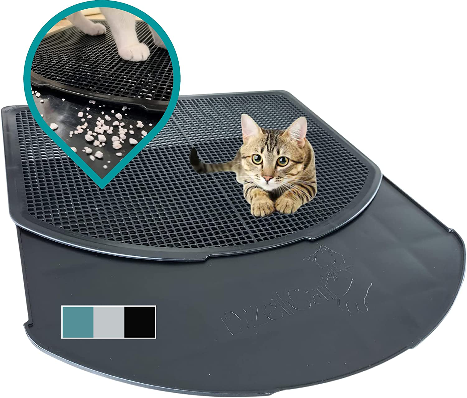 Dzelcat Spreadztrap Cat Litter Mat - Unique Disinfectable Plastic Litter Catcher Tray for Cats & Dogs - Waterproof Large Trapping Box Mat, Easy to Clean, Urine-Proof, Scatter Control, Food Mat 16"X19" Animals & Pet Supplies > Pet Supplies > Cat Supplies > Cat Litter Box Mats DzelCat SpreadZtrap Black  