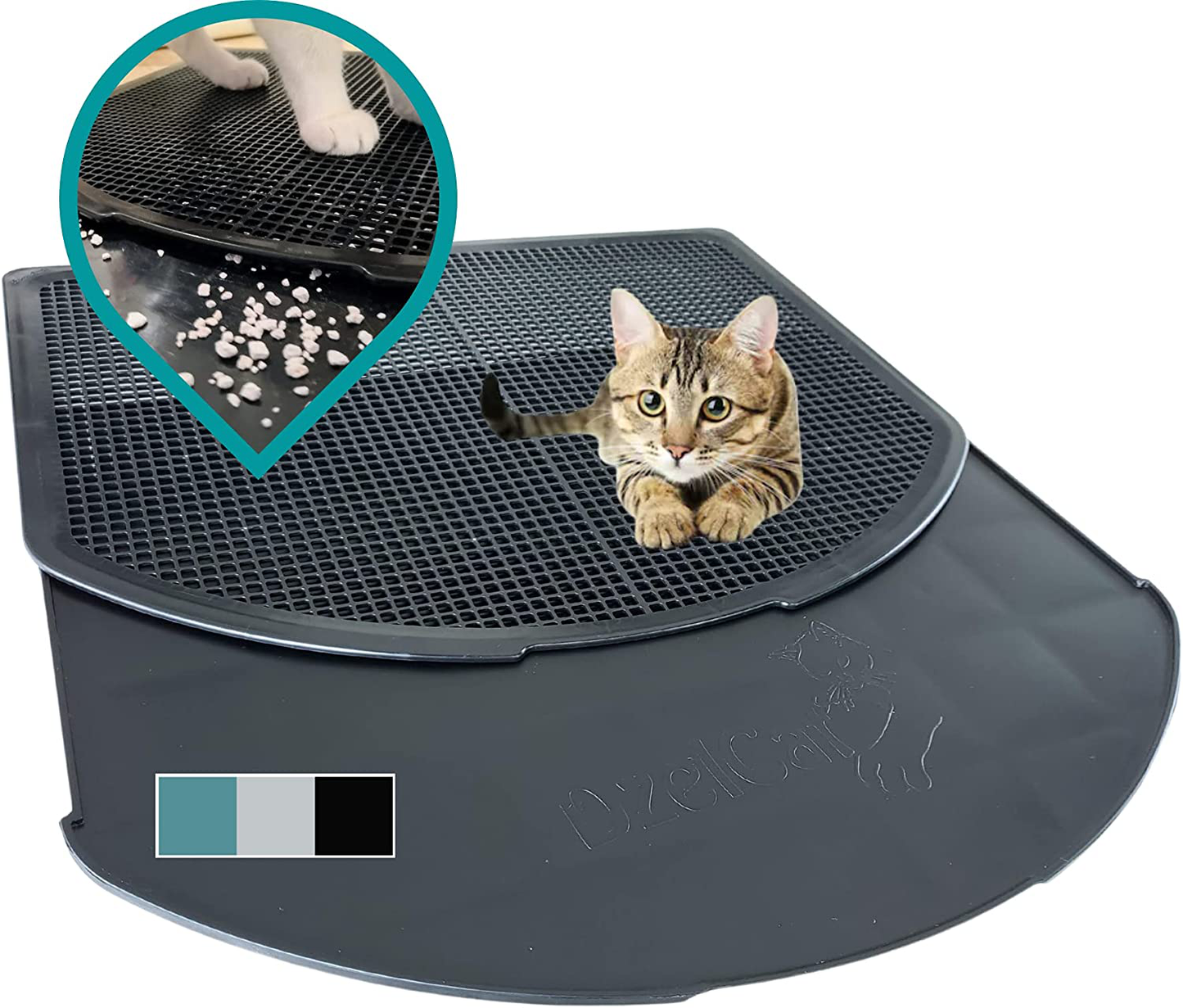 Dzelcat Spreadztrap Cat Litter Mat - Unique Disinfectable Plastic Litter Catcher Tray for Cats & Dogs - Waterproof Large Trapping Box Mat, Easy to Clean, Urine-Proof, Scatter Control, Food Mat 16"X19"