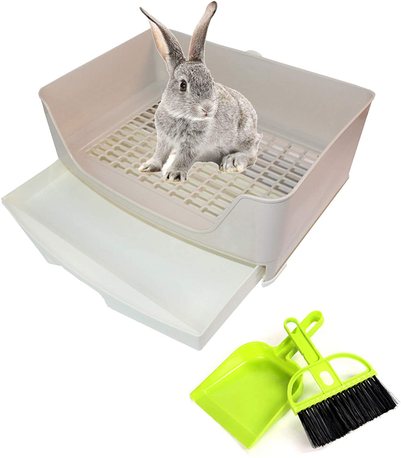 PINVNBY Large Rabbit Litter Box Bigger Pet Litter Pan Trainer with Drawer Corner Toilet Box for Adult Guinea Pigs Chinchilla Ferret Hedgehog Small Animals