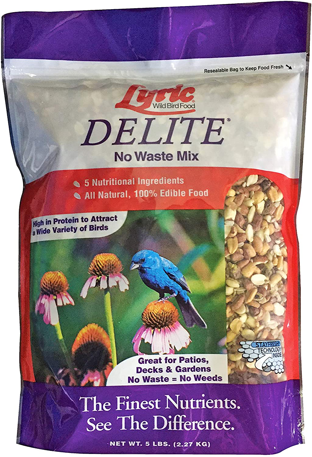 Lyric 2647403 Delite High Protein No Waste Wild Bird Mix-5 Lb Animals & Pet Supplies > Pet Supplies > Bird Supplies > Bird Treats Lyric 5 lb.  