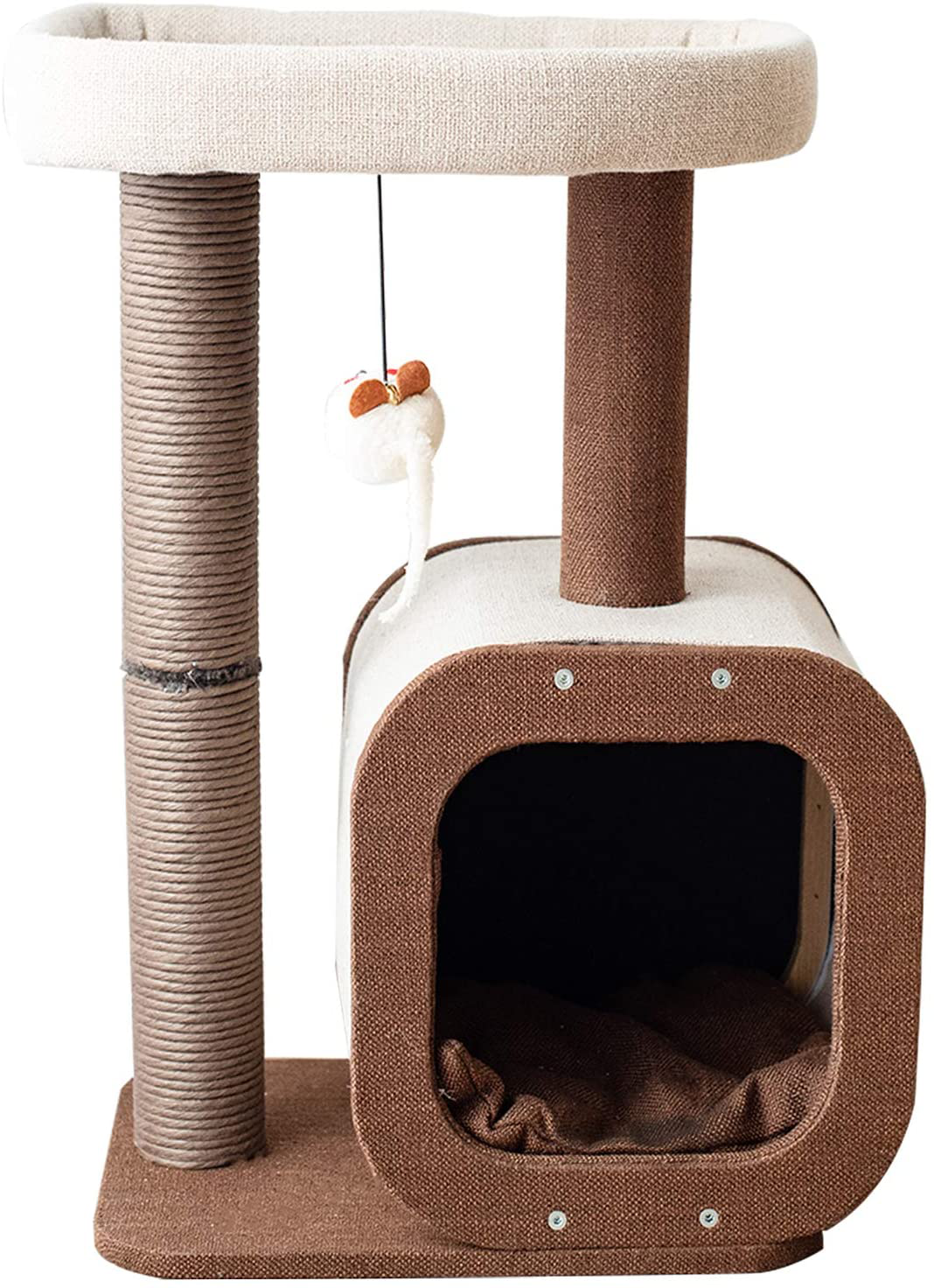Catry Kitten Cat Tree Condo with Paper Rope Covered Scratching Post Activity Center for Climbing Relaxing and Playing Natural Jute Fiber Pet Stand