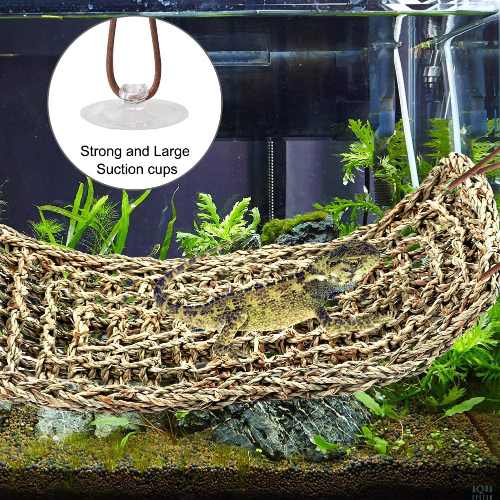 Lizard Bearded Dragon Hammock Set, Natural Grass Fibers Pet Recliner, Flexible Bend-A Branch Jungle Climbing Vines for Geckos, Iguanas and Hermit Crabs, Snakes and More Reptiles Perched Animals & Pet Supplies > Pet Supplies > Reptile & Amphibian Supplies > Reptile & Amphibian Habitats PETUOL   