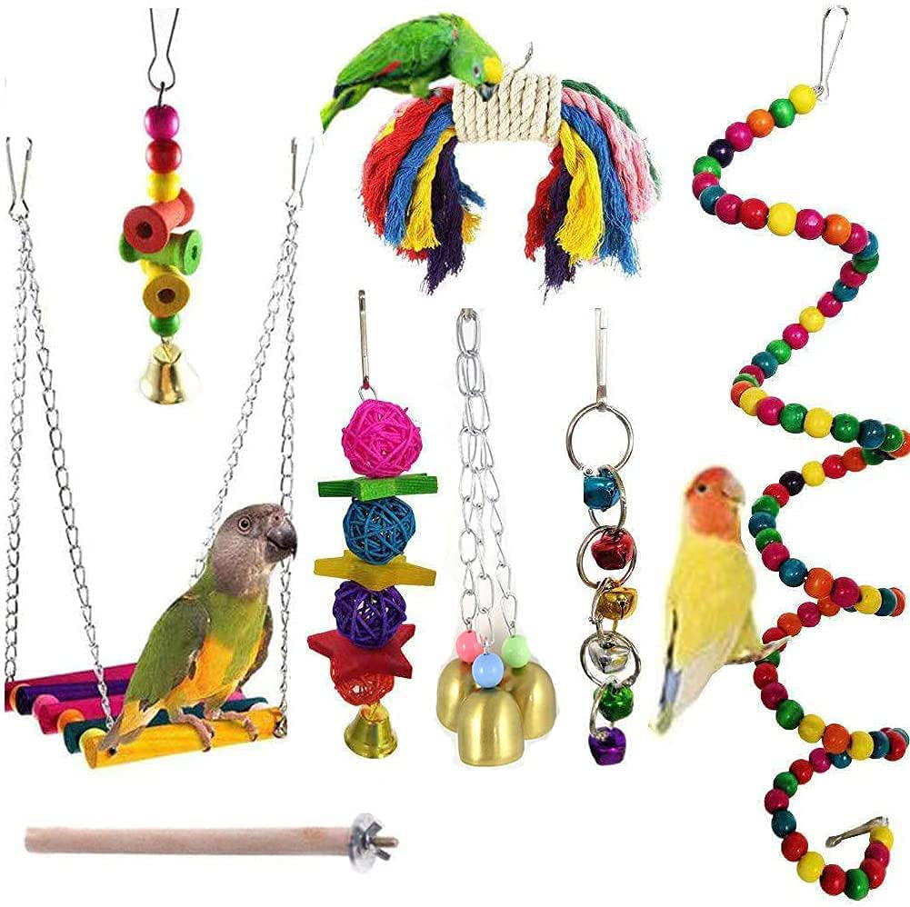 JIAYUE Bird Parrot Toys - 8 Pieces, Parrot Chewing Toys Bird Cage Accessories Perfect Bird Toy Used for Parakeets, Small Parrots, Conures, Macaws, Starlings, Finch Animals & Pet Supplies > Pet Supplies > Bird Supplies > Bird Toys JIAYUE   