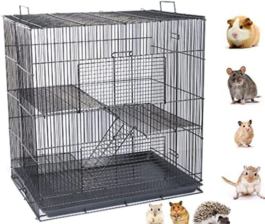 Mcage Three Size, 3 Level with Tight 3/8 Inch Bar Spacing Shelves Ladders for Guinea Pig Ferret Chinchilla Sugar Glider Rats Mice Gerbil Animal Cage Animals & Pet Supplies > Pet Supplies > Small Animal Supplies > Small Animal Habitats & Cages Mcage Black Small 
