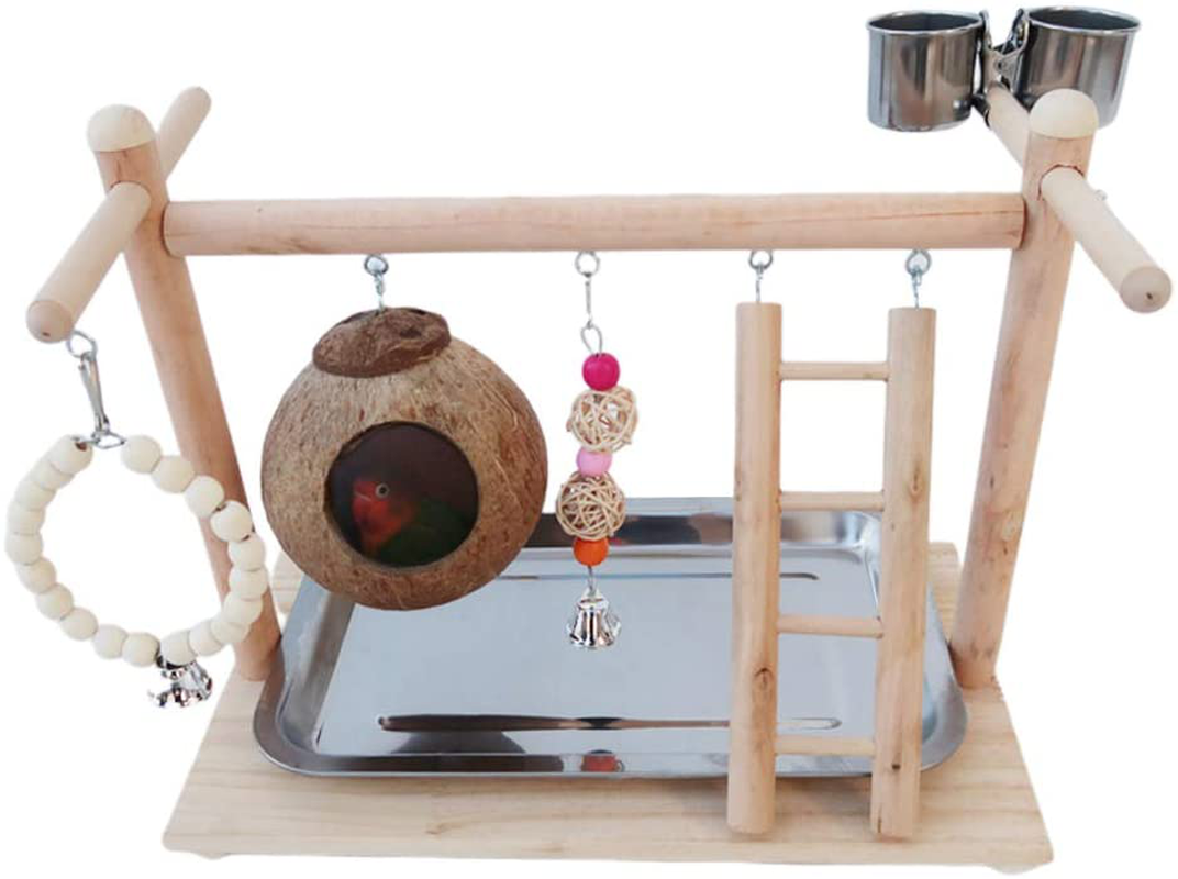 Luosh Parrot Play Stand Bird Gym Wooden Playground Pet Bird Perches Sport Swing Cup Perch Stand Bird Tray Game Wood Rack Animals & Pet Supplies > Pet Supplies > Bird Supplies > Bird Gyms & Playstands luosh   