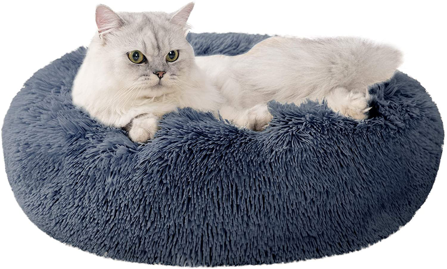 Love'S Cabin Cat Beds for Indoor Cats - Cat Bed with Machine Washable, Waterproof Bottom - Fluffy Dog and Cat Calming Cushion Bed for Joint-Relief and Sleep Improvement Animals & Pet Supplies > Pet Supplies > Cat Supplies > Cat Furniture Love's cabin Bluish Grey 20" 