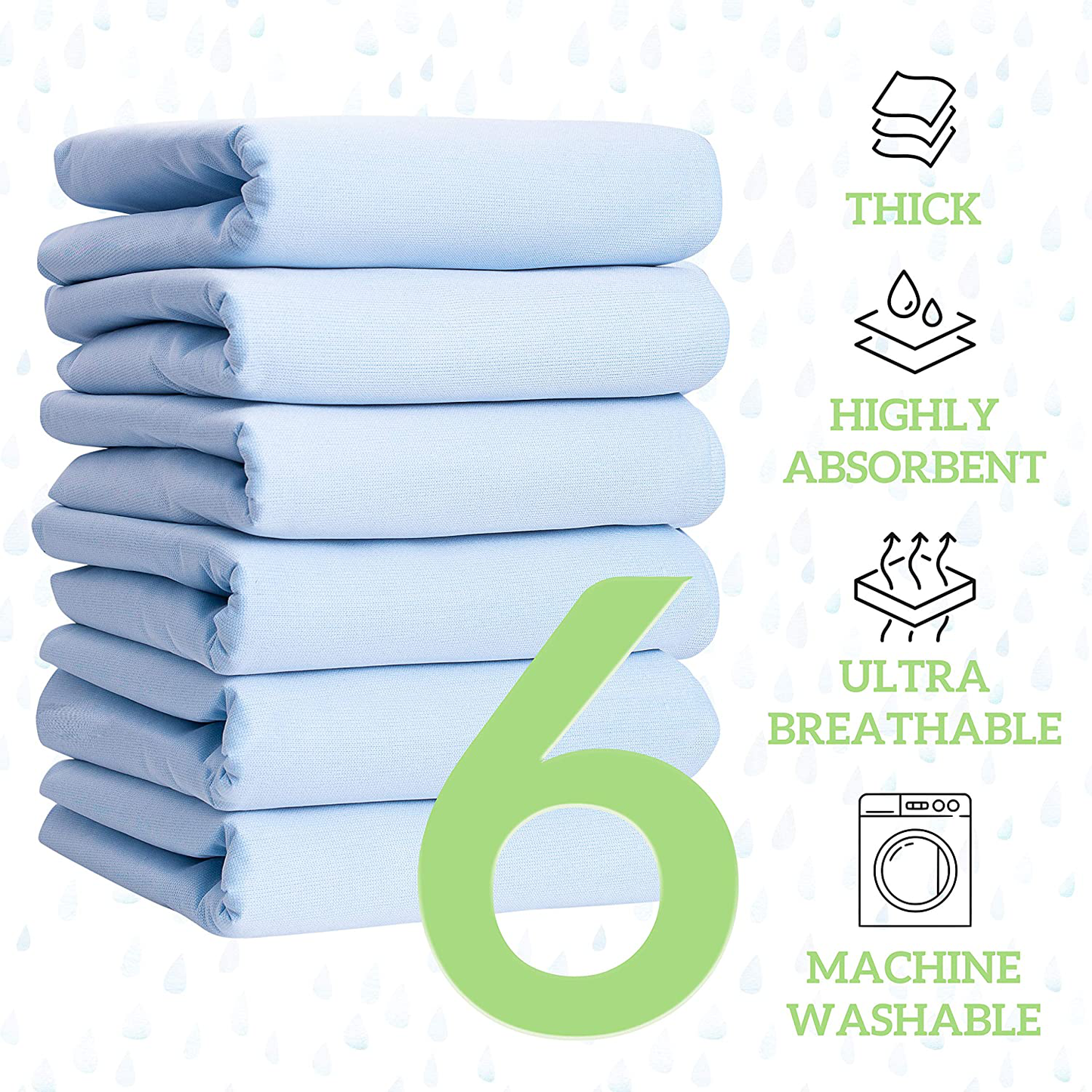 GREEN LIFESTYLE Washable Underpads, Pack - of 6 Large Bed Pads, 34" X 36", for Use as Incontinence Bed Pads, Reusable Pet Pads, Great for Dogs, Cats, Bunny & Seniors (6 Pack - 34X36)