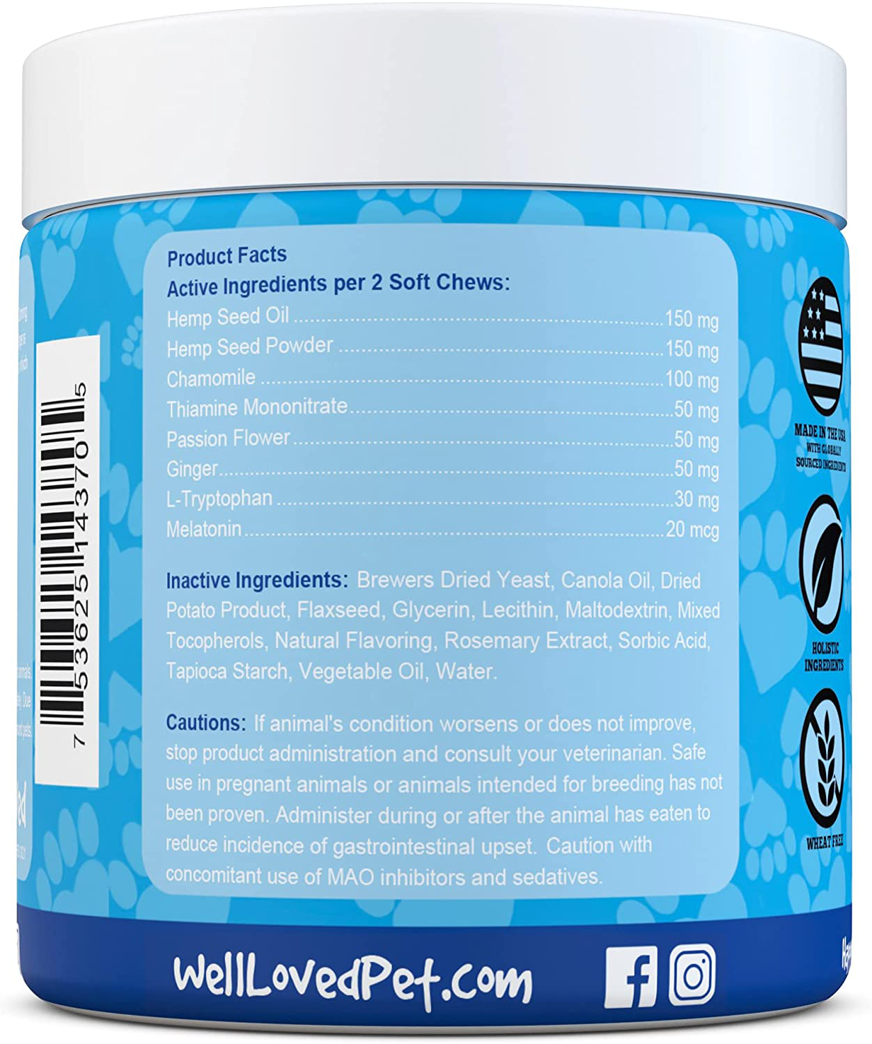 Well Loved Calming Chews for Dogs - Dog Calming Treats, Made in USA, Vet Developed, Dog Anxiety Relief, Separation, Fireworks, Travel & Stress Support, Melatonin, Natural & Holistic, 90 Calming Treats Animals & Pet Supplies > Pet Supplies > Small Animal Supplies > Small Animal Treats Well Loved   