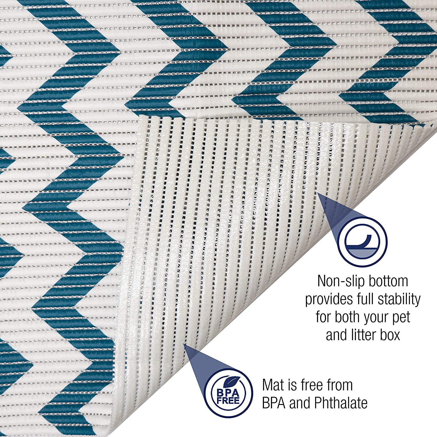 Fresh Kitty Durable XL Jumbo Foam Litter Mat – Phthalate and BPA Free, Water Resistant, Traps Litter from Box, Scatter Control, Easy Clean Mats – Chevron, Blue/White Chevron (9035) Animals & Pet Supplies > Pet Supplies > Cat Supplies > Cat Litter Box Mats Fresh Kitty   