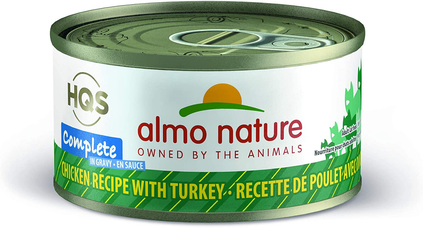Almo Nature HQS Complete in Gravy, Grain Free, Adult Cat Canned Wet Food, Flaked (Pack of 24 X 2.47 Oz/70G)
