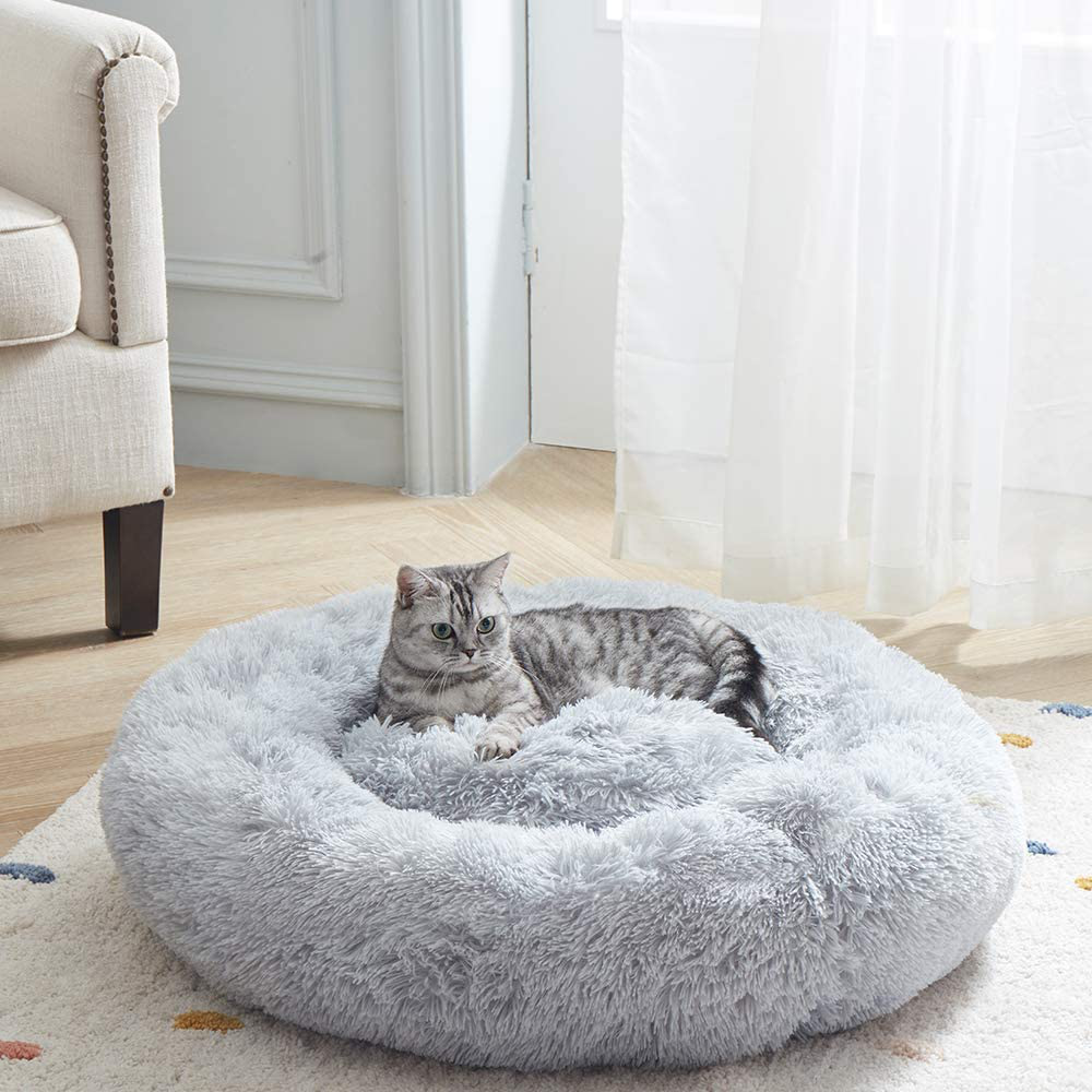 Sunstyle Home Soft Plush round Pet Bed for Cats or Small Dogs Cat Bed Self Warming Autumn Winter Indoor Sleeping Cozy Pet Bed for Small Dogs and Cats Donut anti Slip Bottom Animals & Pet Supplies > Pet Supplies > Dog Supplies > Dog Beds SunStyle Home   