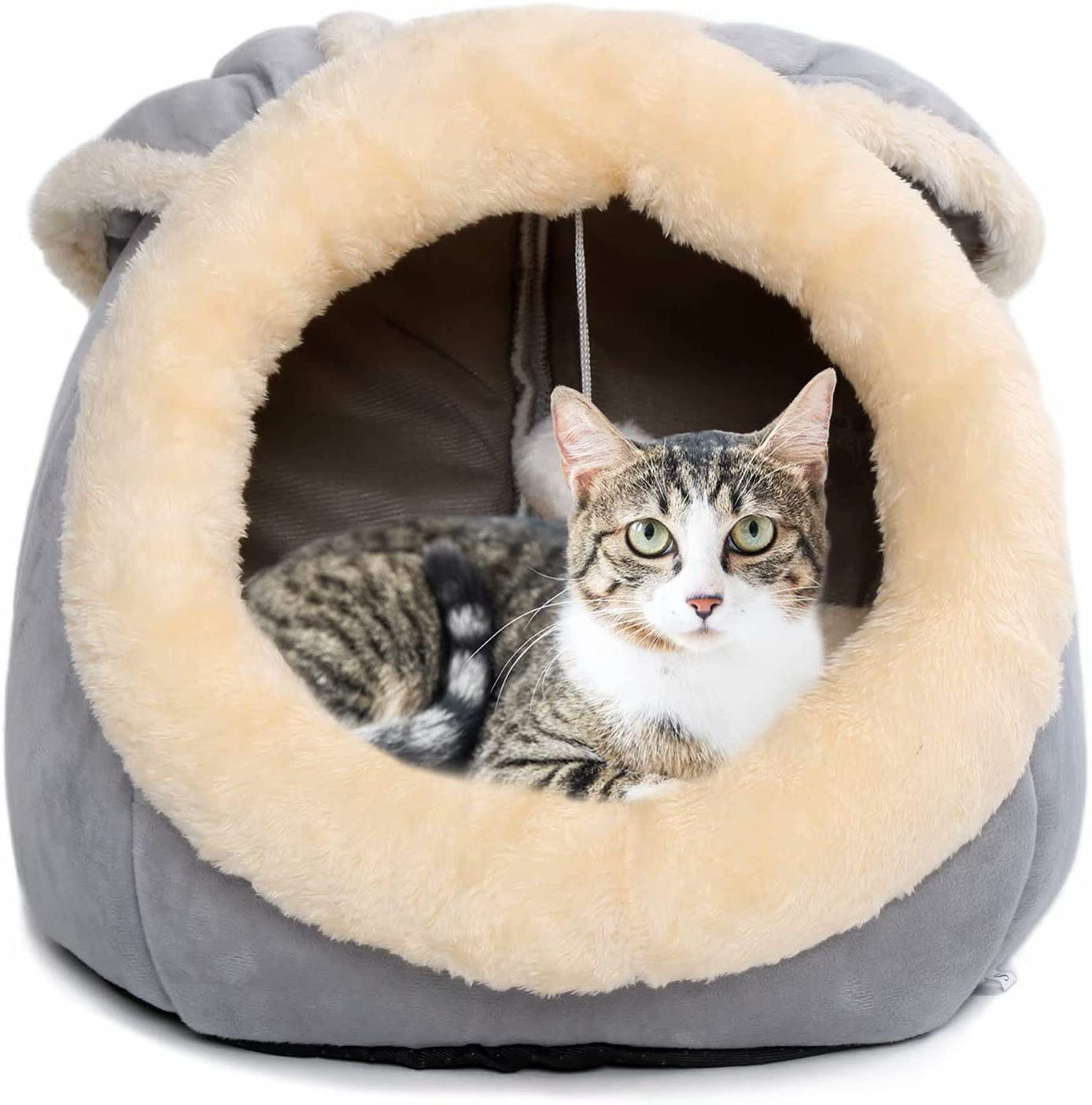 Cat Beds for Indoor Cats - Small Dog Bed with Anti-Slip Bottom, Rabbit-Shaped Cat/Small Dog Cave with Hanging Toy, Puppy Bed with Removable Cotton Pad, Super Soft Calming Pet Sofa Bed (Grey Medium) Animals & Pet Supplies > Pet Supplies > Dog Supplies > Dog Beds Garlifden Grey Medium 