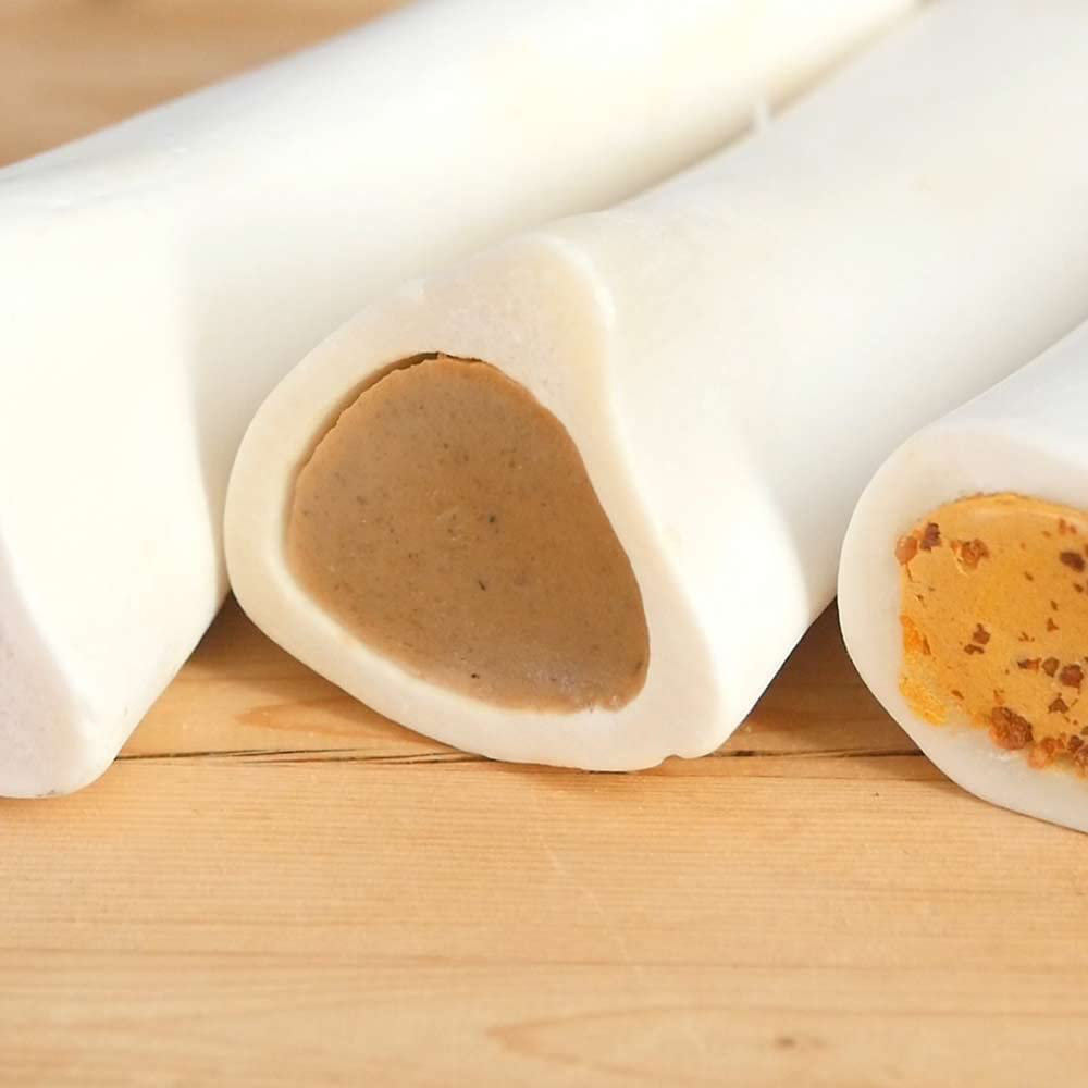 Filled Dog Bones (Flavors: Peanut Butter, Cheese, Bacon, Beef, Etc.) Made in USA Stuffed Bulk 3 to 6" Femur Dog Dental Treats & Chews, American Made Animals & Pet Supplies > Pet Supplies > Small Animal Supplies > Small Animal Treats Pawstruck   