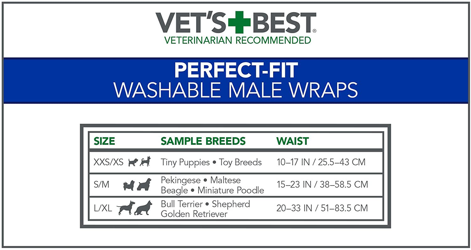 Vet'S Best Washable Male Dog Diapers | Absorbent Male Wraps with Leak Protection | Excitable Urination, Incontinence, or Male Marking | 1 Reusable Dog Diaper per Pack