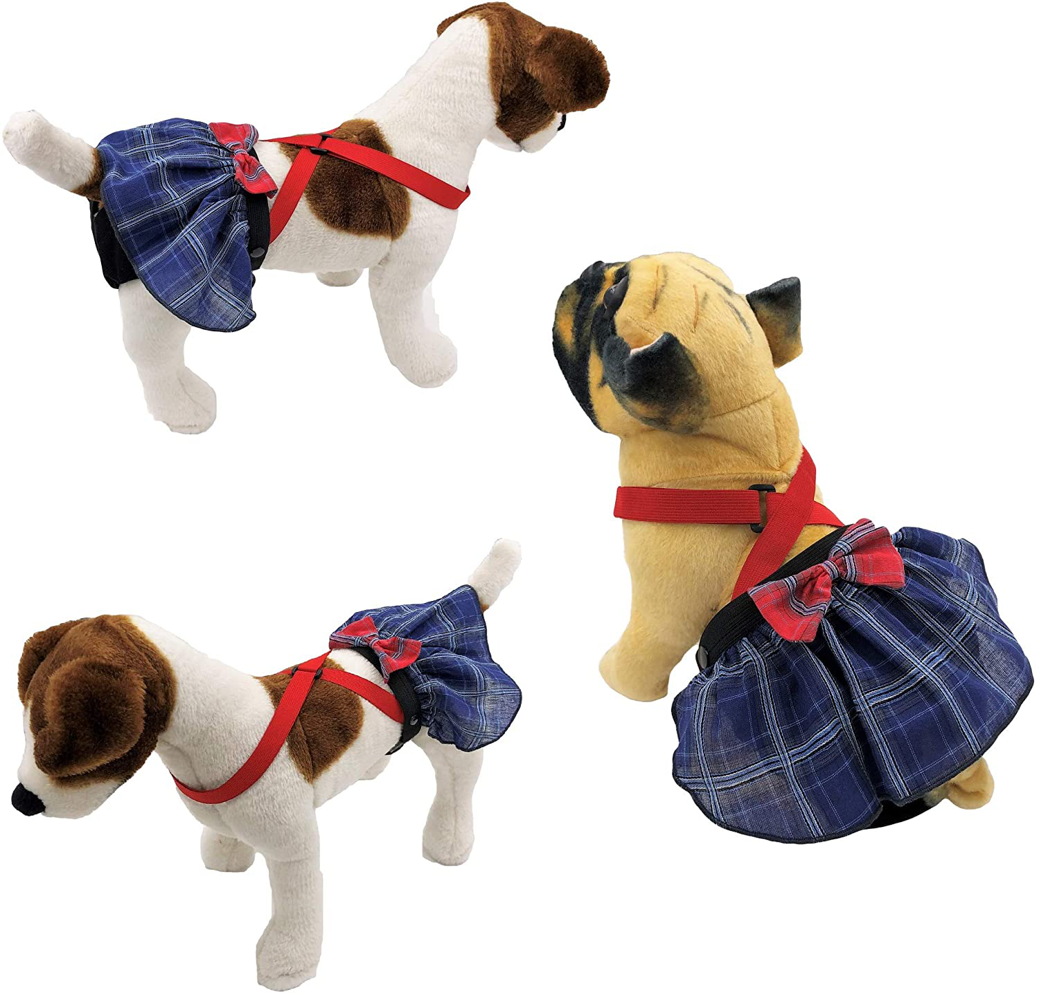 Funnydogclothes Pack of 2 Dog Skirt Female Diapers with Suspenders for Small and Large Pet 100% Cotton Plaid Tartan Blue Red