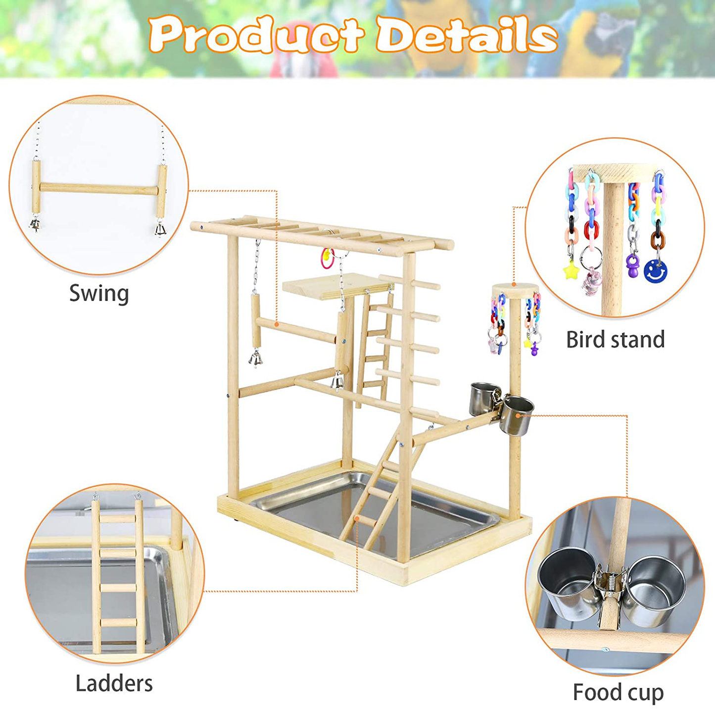 Ibnotuiy Bird Playground Parrot Playstand Cockatiel Parakeet Perch Stand Wood Double Layer Bird Play Gym Playpen with Feeder Bowl Ladder for Cockatoo Conure Animals & Pet Supplies > Pet Supplies > Bird Supplies > Bird Gyms & Playstands Ibnotuiy   