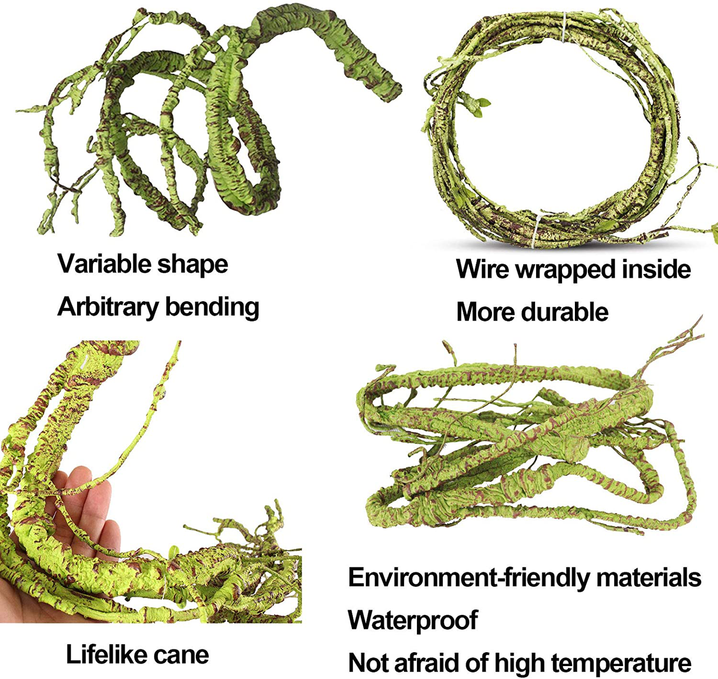 Kathson Reptile Vines Plants Flexible Bendable Jungle Climbing Vine Terrarium Plastic Plant Leaves Pet Tank Habitat Decor for Bearded Dragons Lizards Geckos Snakes Hermit Crab Frogs and More Reptiles Animals & Pet Supplies > Pet Supplies > Reptile & Amphibian Supplies > Reptile & Amphibian Habitat Accessories kathson   