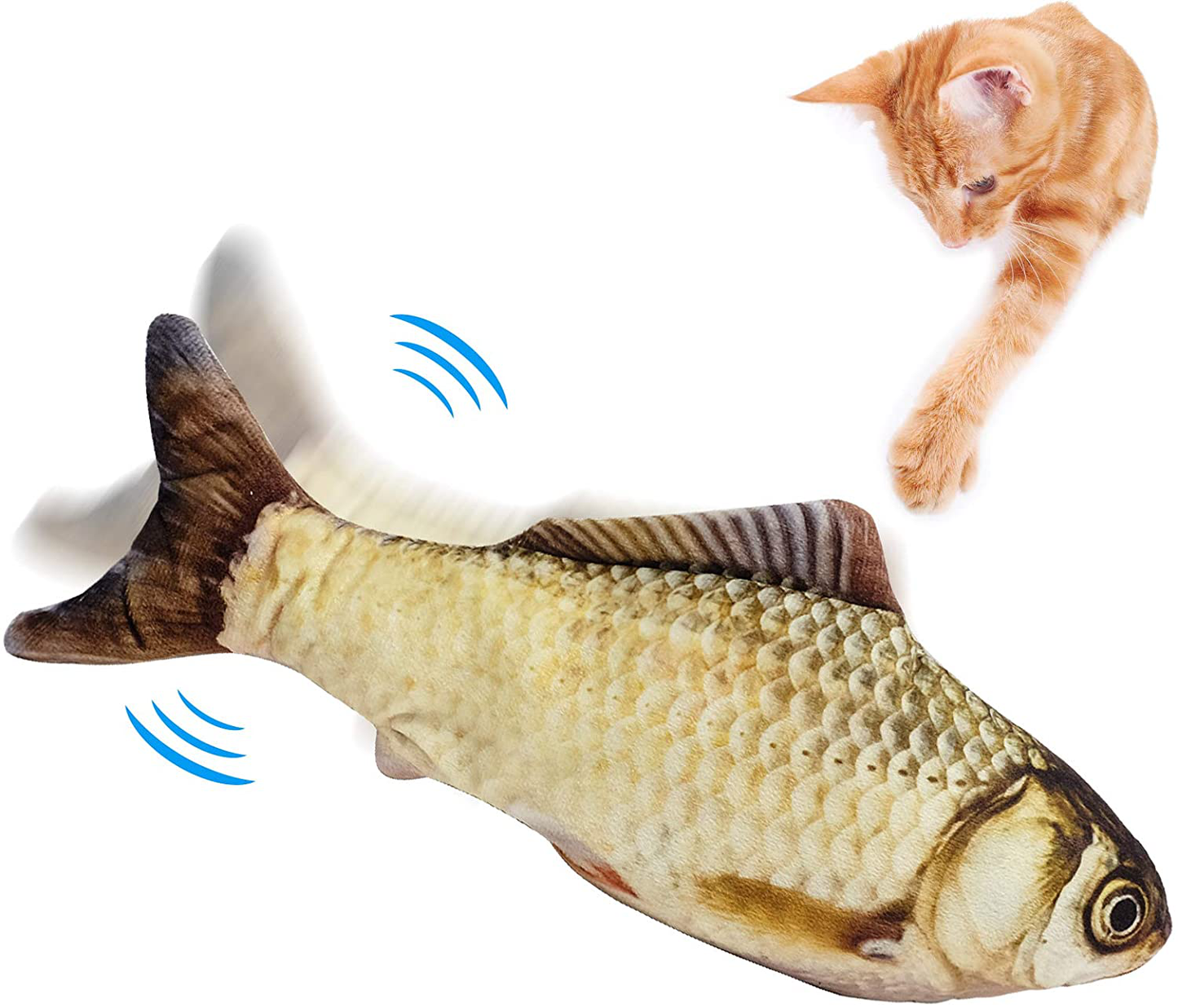Floppy Fish Cat Toy, Realistic Flopping Fish Cat Toy, Interactive Cat Toys for Indoor Cats, Moving Fish Cat Toy, Kitten Toys, Catnip Toy, Cat Chew Toy, Automatic Cat Kicker Toy for Kitty Exercise Animals & Pet Supplies > Pet Supplies > Cat Supplies > Cat Toys FAYOGOO Yellow Grass Carp  