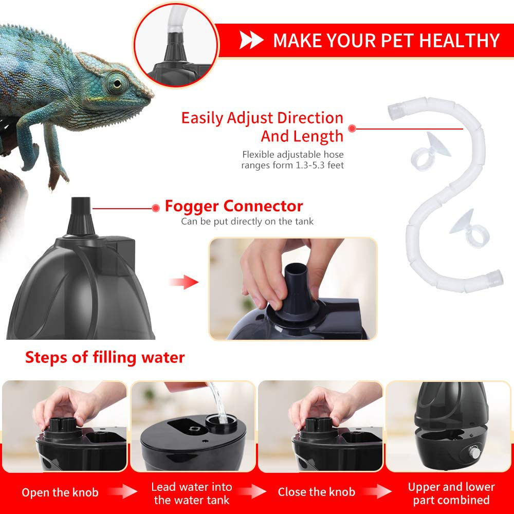 BETAZOOER Reptile Humidifiers Mister Fogger with Extension Tube/Hose, Suitable for Reptiles/Amphibians/Herps/Vivarium with Terrariums and Enclosures (2.5 Liter Tank) Animals & Pet Supplies > Pet Supplies > Reptile & Amphibian Supplies > Reptile & Amphibian Habitat Accessories BETAZOOER   