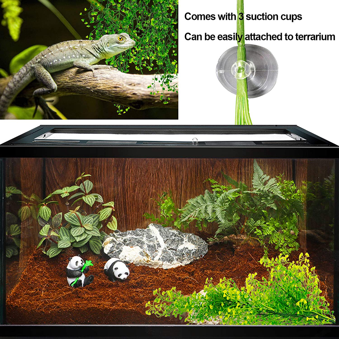 Kathson Reptile Plants Hanging Climbing Terrarium Plant Fake Plants for Reptiles Bearded Dragons Lizards Geckos Snake Hermit Crab Tank Habitat Decorations (3 PCS) Animals & Pet Supplies > Pet Supplies > Reptile & Amphibian Supplies > Reptile & Amphibian Habitat Accessories kathson   