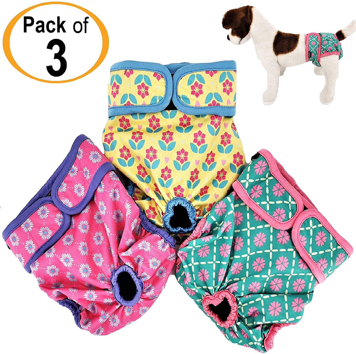 Pack of 3 or 6 Female Dog Diapers with 4 - Layers of Absorbent Pads Cat Panties Waterproof Leak Proof Washable