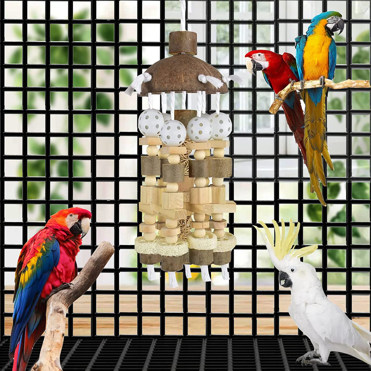 Aupipiroo Large Bird Parrot Toy Natural Wooden Blocks Bird Parrot Chewing Toy Parrot Cage Bite Toy for Cockatoos African Grey Macaws and Amazon Parrots Large Medium Parrots Animals & Pet Supplies > Pet Supplies > Bird Supplies > Bird Toys Aupipiroo   