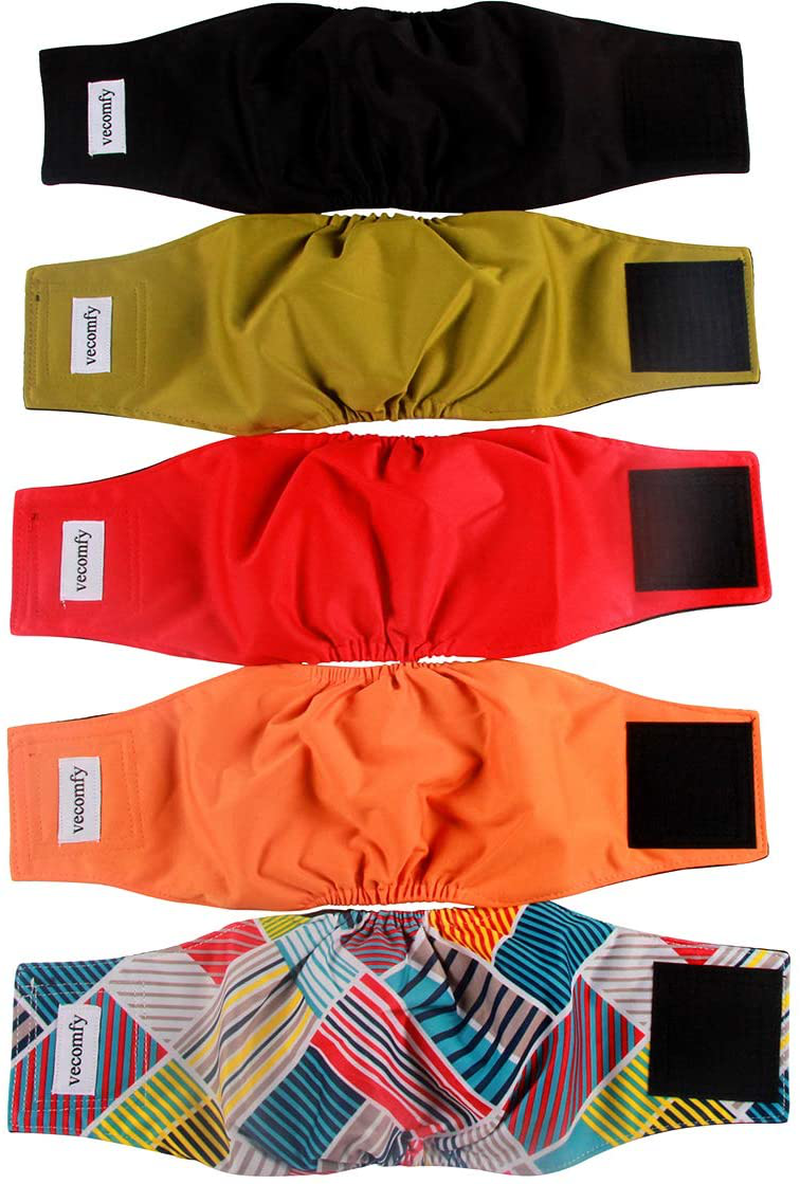 Vecomfy Belly Bands for Male Dogs 5 Pack,Premium Washable Reusable Small Dog Belly Wrap Leakproof Puppy Diapers