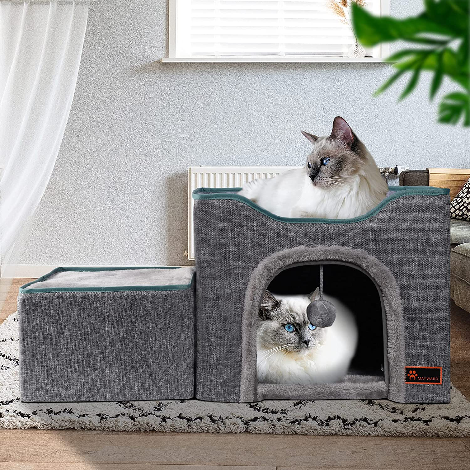 MAYWARD Cat Cube Foldable Cat House with Detachable Storage Box for Indoor, Multifunctional Cat Bed Cave with Ball Hanging and Scratch Pad for All Seasons Animals & Pet Supplies > Pet Supplies > Cat Supplies > Cat Furniture MAYWARD   