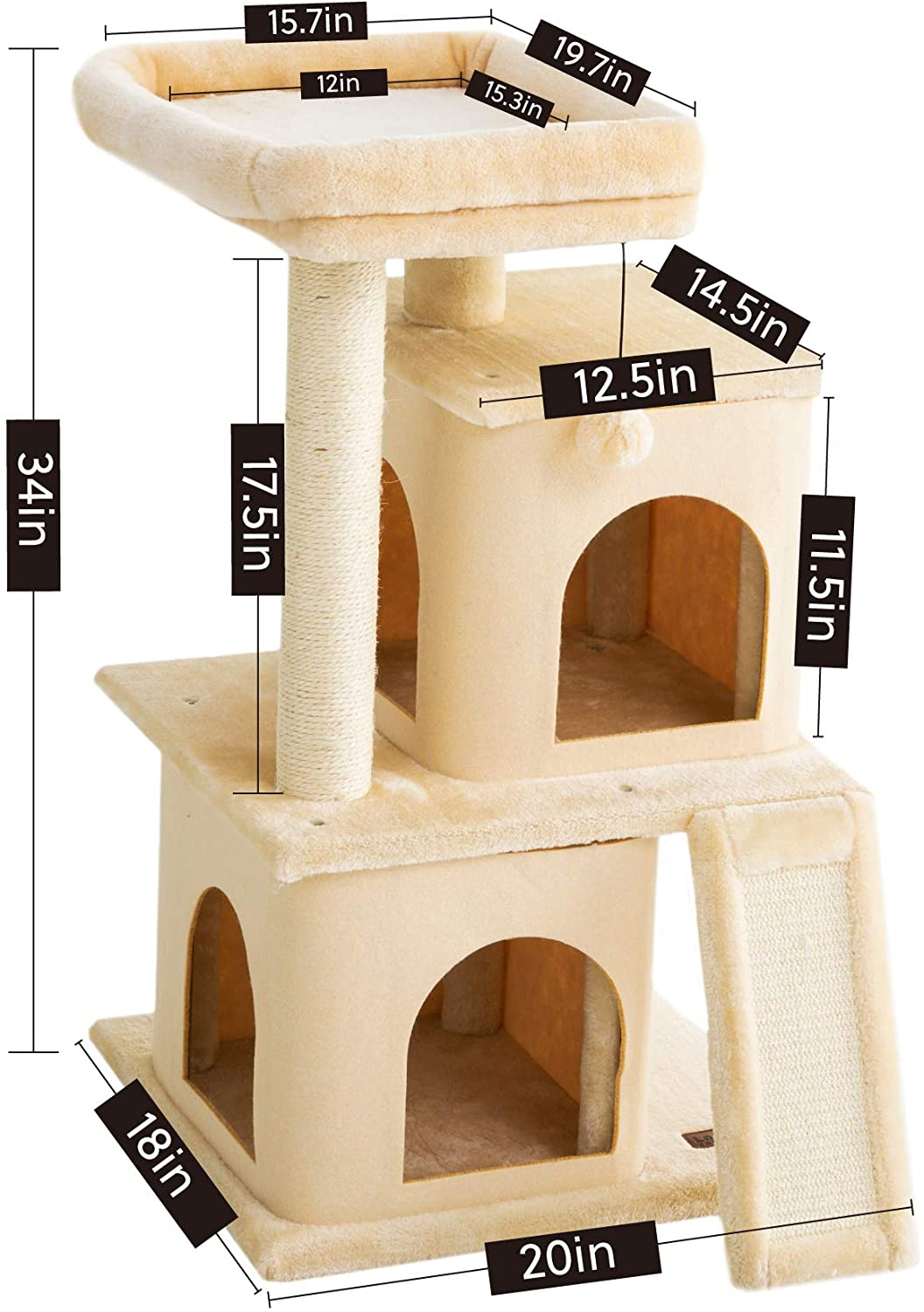 Lesure Cat Tree for Indoor Cats - Large Cat Tower Condos with Scratching Post and Platform, Multi-Level Pet Play House Stable Kitty Furniture, 34 Inches Tall Animals & Pet Supplies > Pet Supplies > Cat Supplies > Cat Furniture LE SURE   