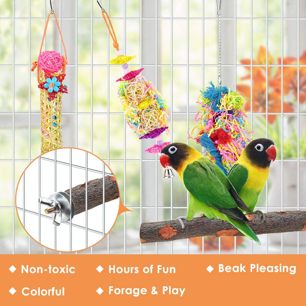 KATUMO 4 Pcs Bird Parrot Toys, Colorful Chewing Shredder Toys Shred Hanging Foraging Toys Bird Wood Perch Stand for Parakeet, Conure, Cockatiel, Mynah, Love Birds, Finch, Small & Medium Pet Birds Animals & Pet Supplies > Pet Supplies > Bird Supplies > Bird Toys KATUMO   