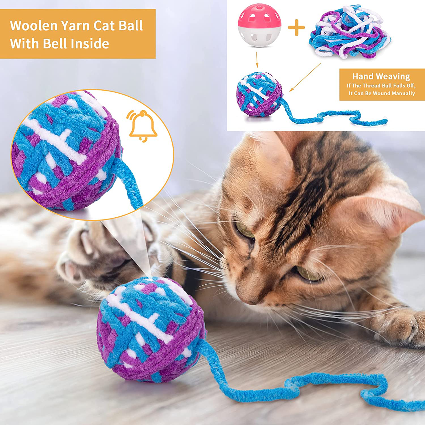 Cat Toy Balls, Woolen Yarn Cat Ball with Bell inside and Cat Spring Toys, Cat Toys for Indoor Cats, Interactive Cat Chew Toys for Kittens, 6 Pack Animals & Pet Supplies > Pet Supplies > Cat Supplies > Cat Toys Retro Shaw   
