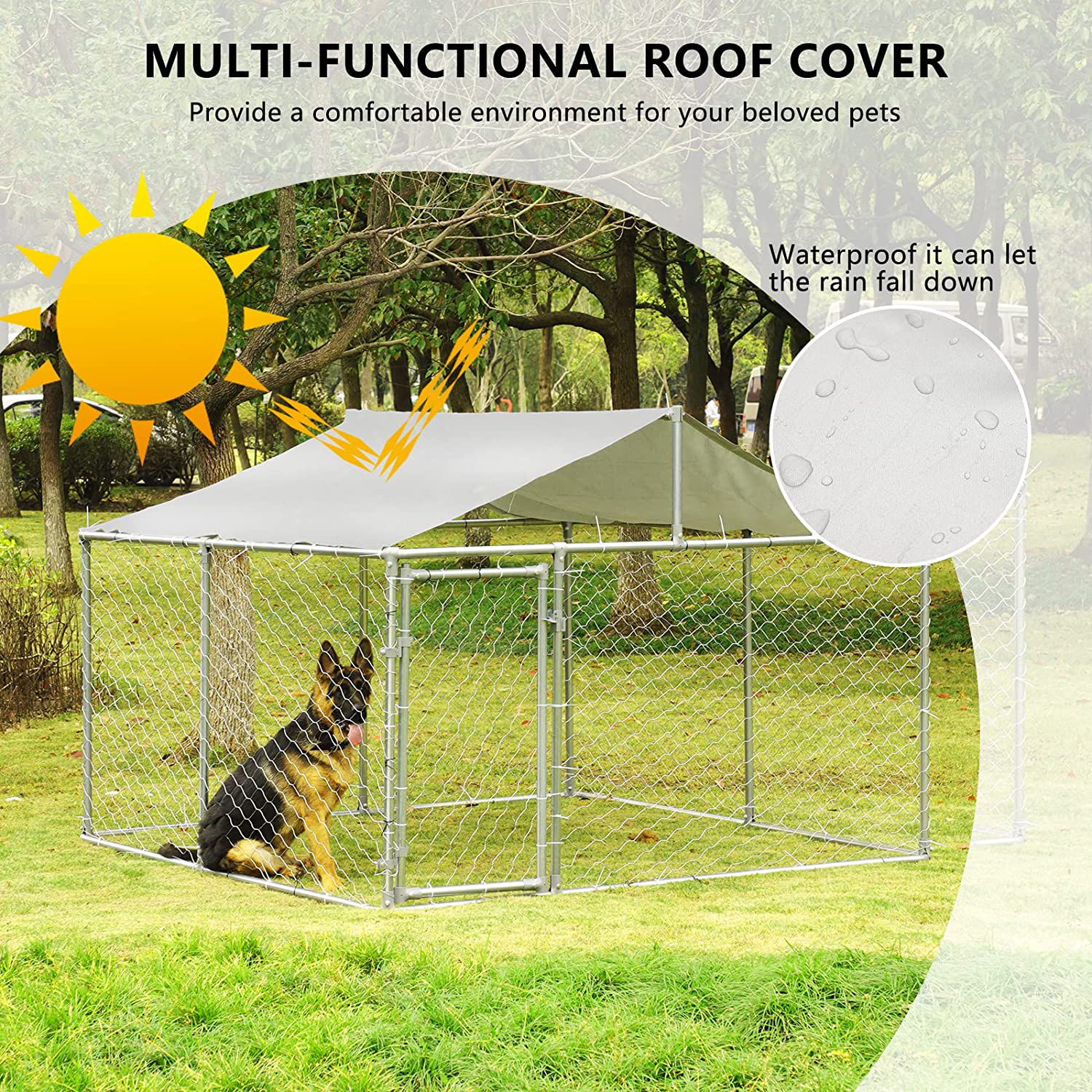 Grepatio Outdoor Dog Kennel,Large Dog Playpen Outdoor Dog Fence for Backyard Dog Run with Waterproof Cover