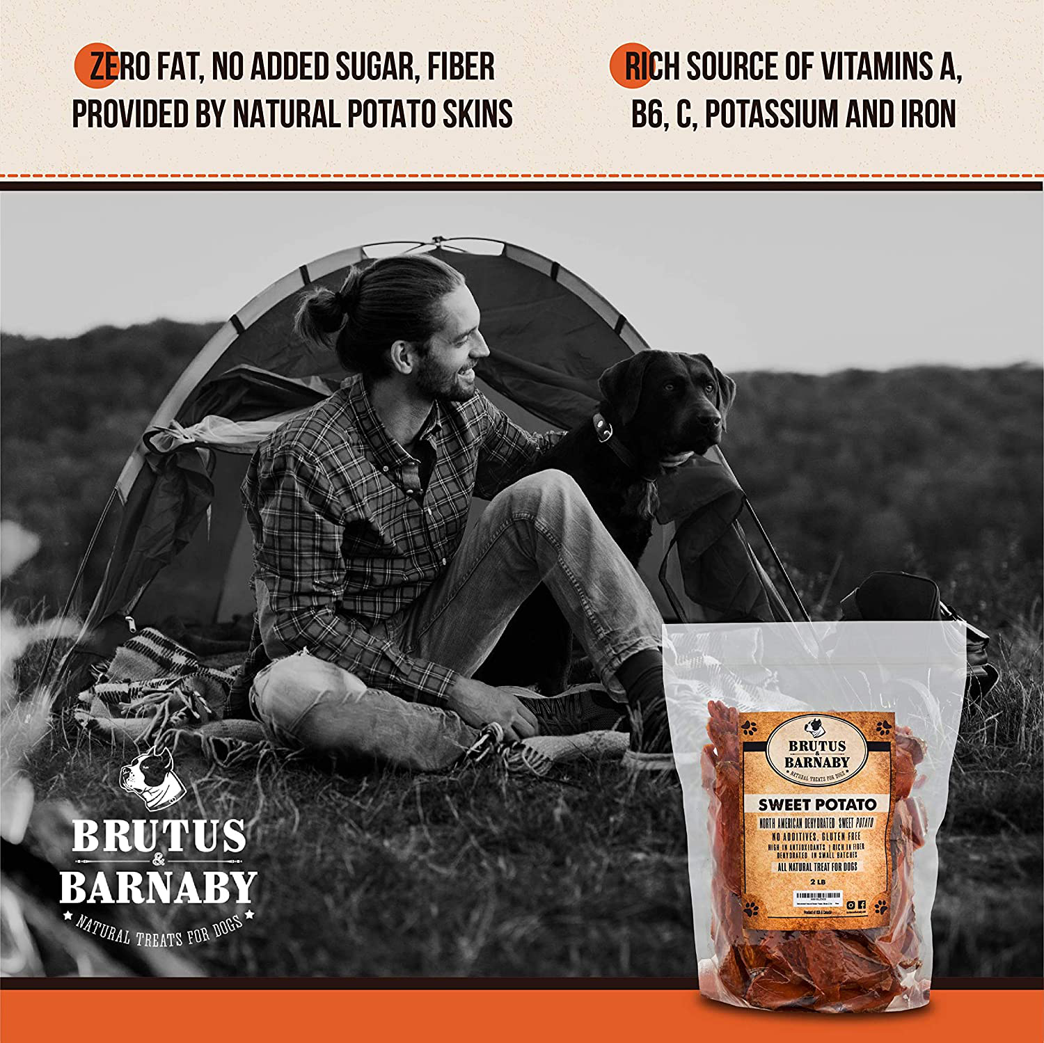 BRUTUS & BARNABY Sweet Potato Dog Treats- Dehydrated North American All Natural Thick Cut Sweet Potato Slices, Grain Free, No Preservatives Added, Best High Anti-Oxidant Healthy Dog Chew Animals & Pet Supplies > Pet Supplies > Small Animal Supplies > Small Animal Treats BRUTUS & BARNABY   