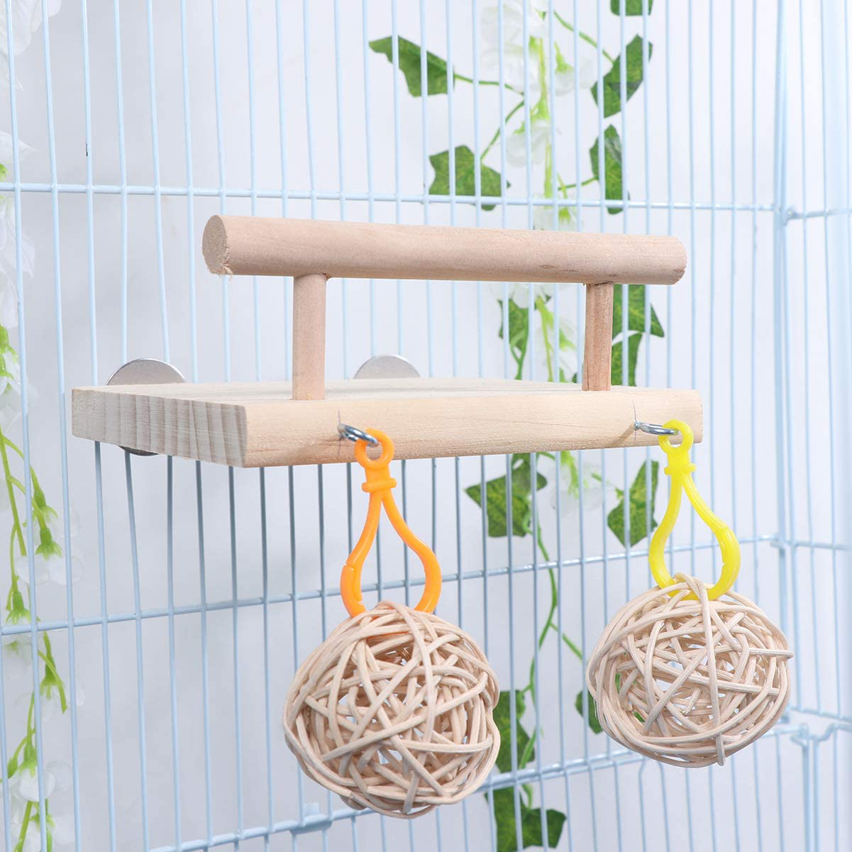 POPETPOP Bird Perches Cage Toy - Hamster Wooden Platform Parrot Play Gym Stands with Swing,Rattan Ball,Ferris Wheel Ladder Pet Training Playground for Birds Cockatiels Conures Hamster Rat Animals & Pet Supplies > Pet Supplies > Bird Supplies > Bird Gyms & Playstands POPETPOP   